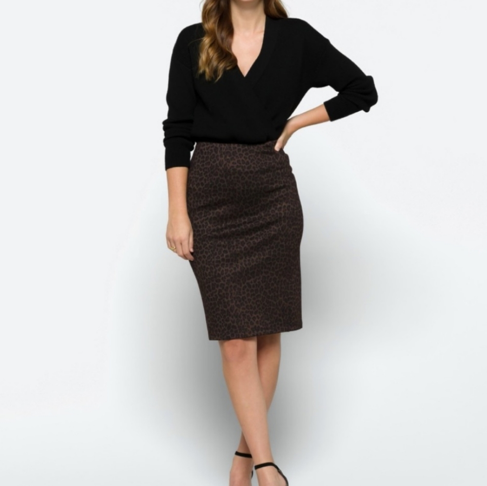 Liverpool Leopard Print Pull-On Midi Pencil Skirt